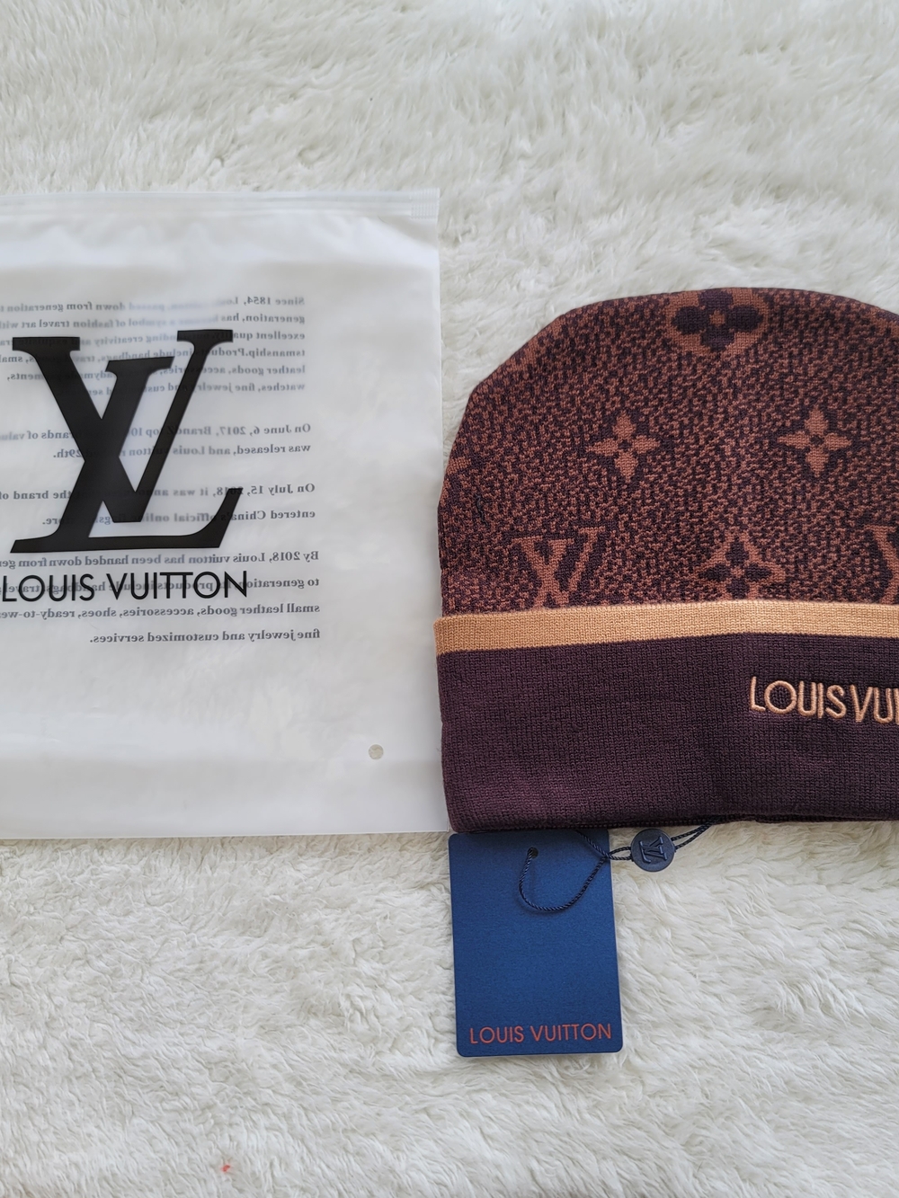 Louis Vuitton Two-Tone Monogram Knit Beanie in Chocolate Brown and Tan